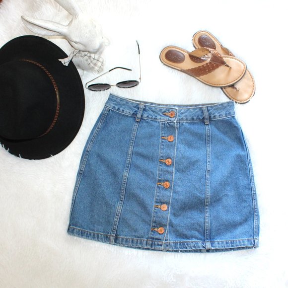Forever 21 Denim Button Front Mini Skirt - Picture 1 of 8